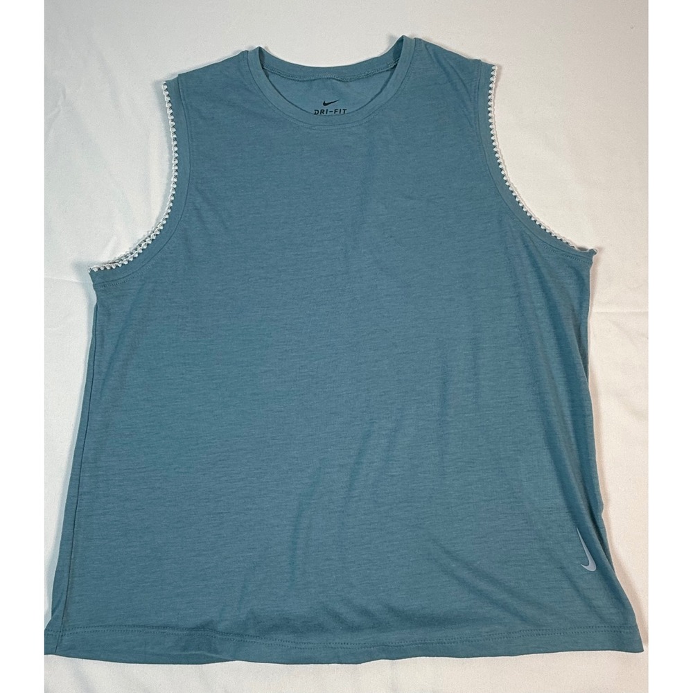 Nike Dri-FIT Women Tank Top Small Teal Blue Crochet Trim Muscle Tee Athletic